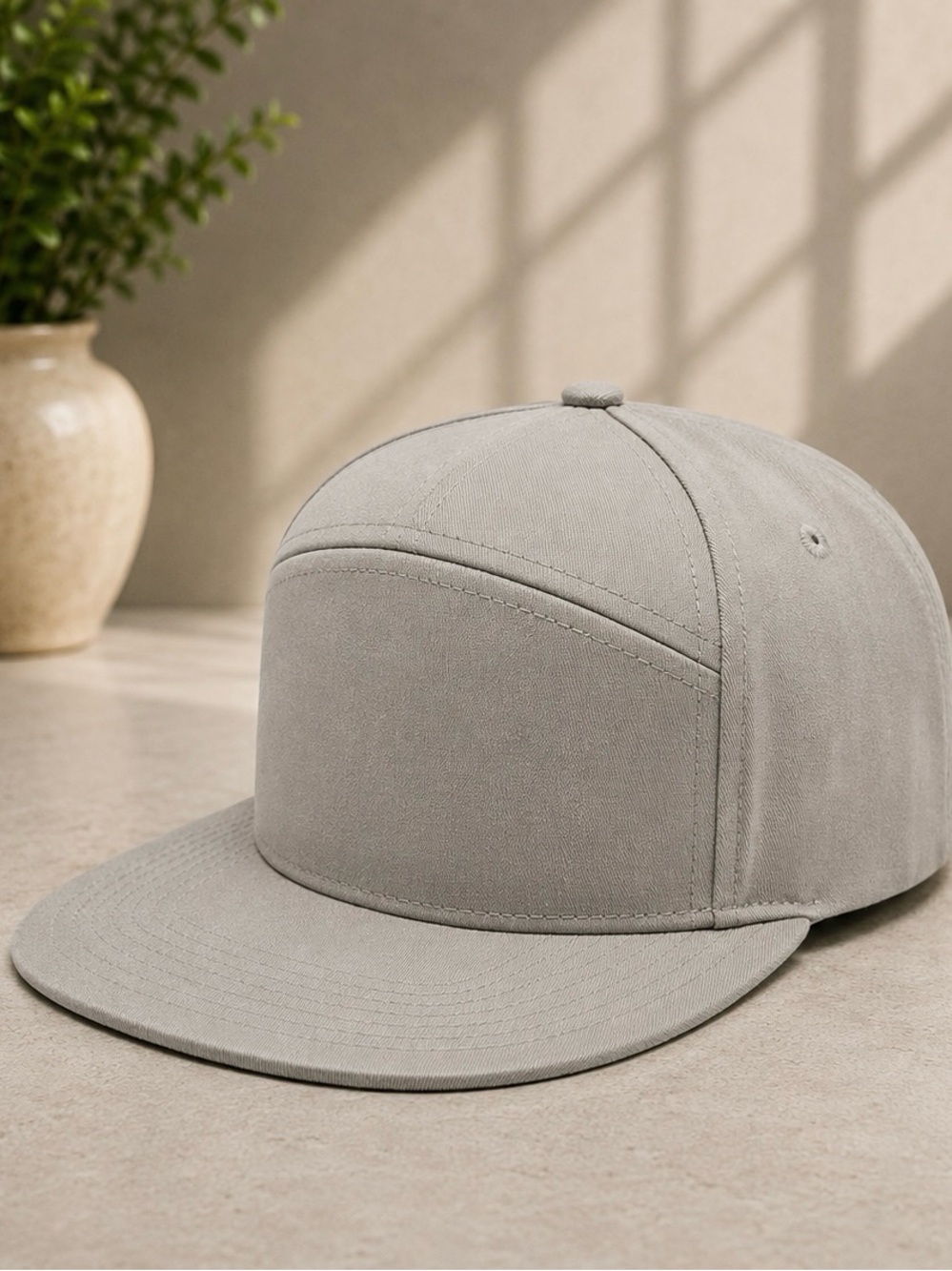 Light Gray Blank Flat Bill Snapback Hat High Profile 6 Panel Adjustable Cap